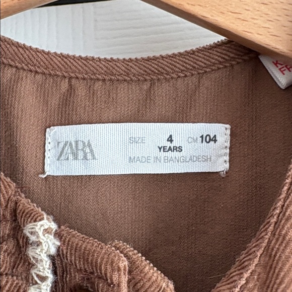 Zara Girls Brown Corduroy Ruffle Collar Dress - Picture 3 of 6